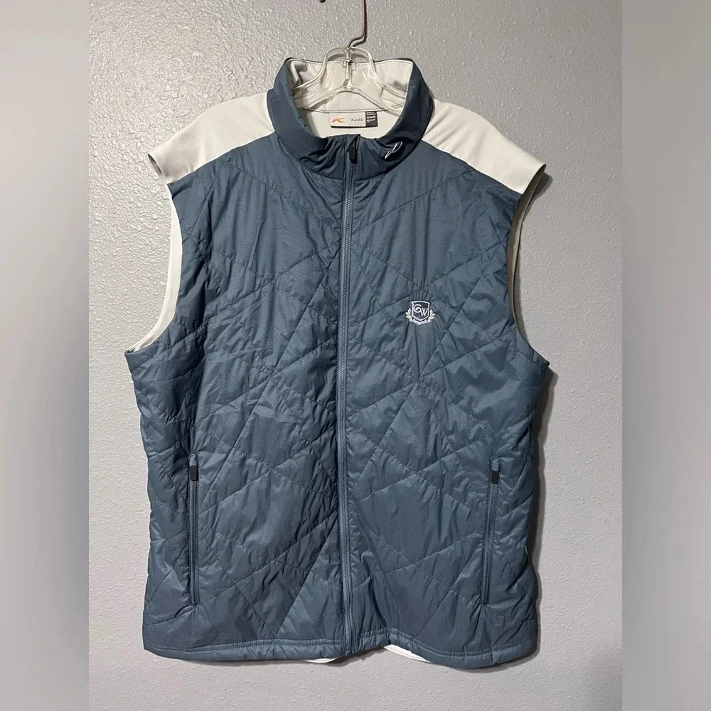 KJUS Retention Vest Men's 3XL (58) Full Zip Blue/Gray Golf Logo Collar EUC CW